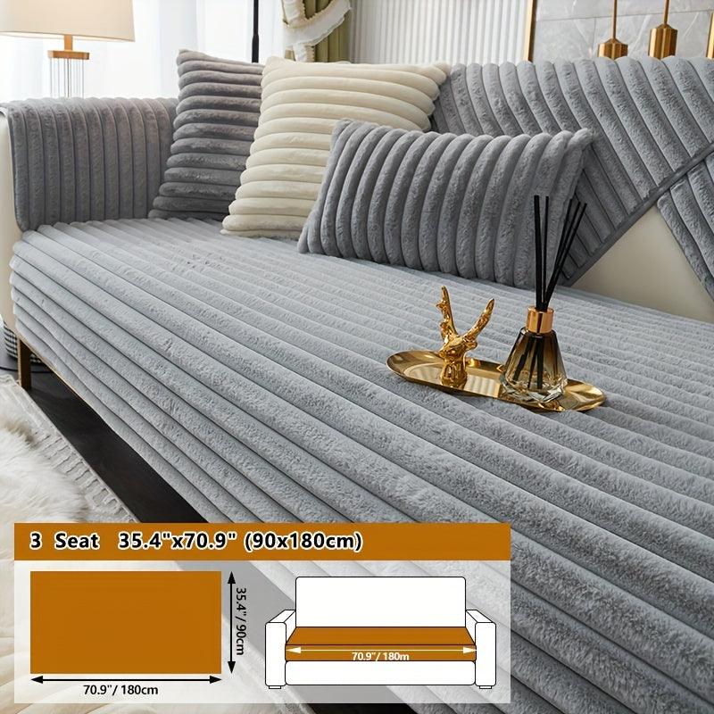 Luxurious Rabbit Fur Sofa Slipcover | Non-Slip Light Grey for dog use