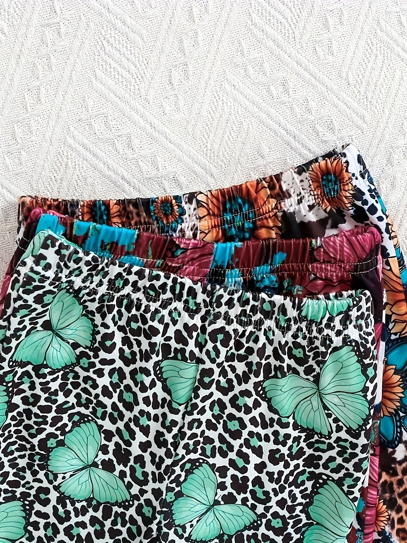 Floral Leopard Print Butterfly 'LOVE' Letter Graphic Short-Sleeve T-Shirt and Flared Long Pants